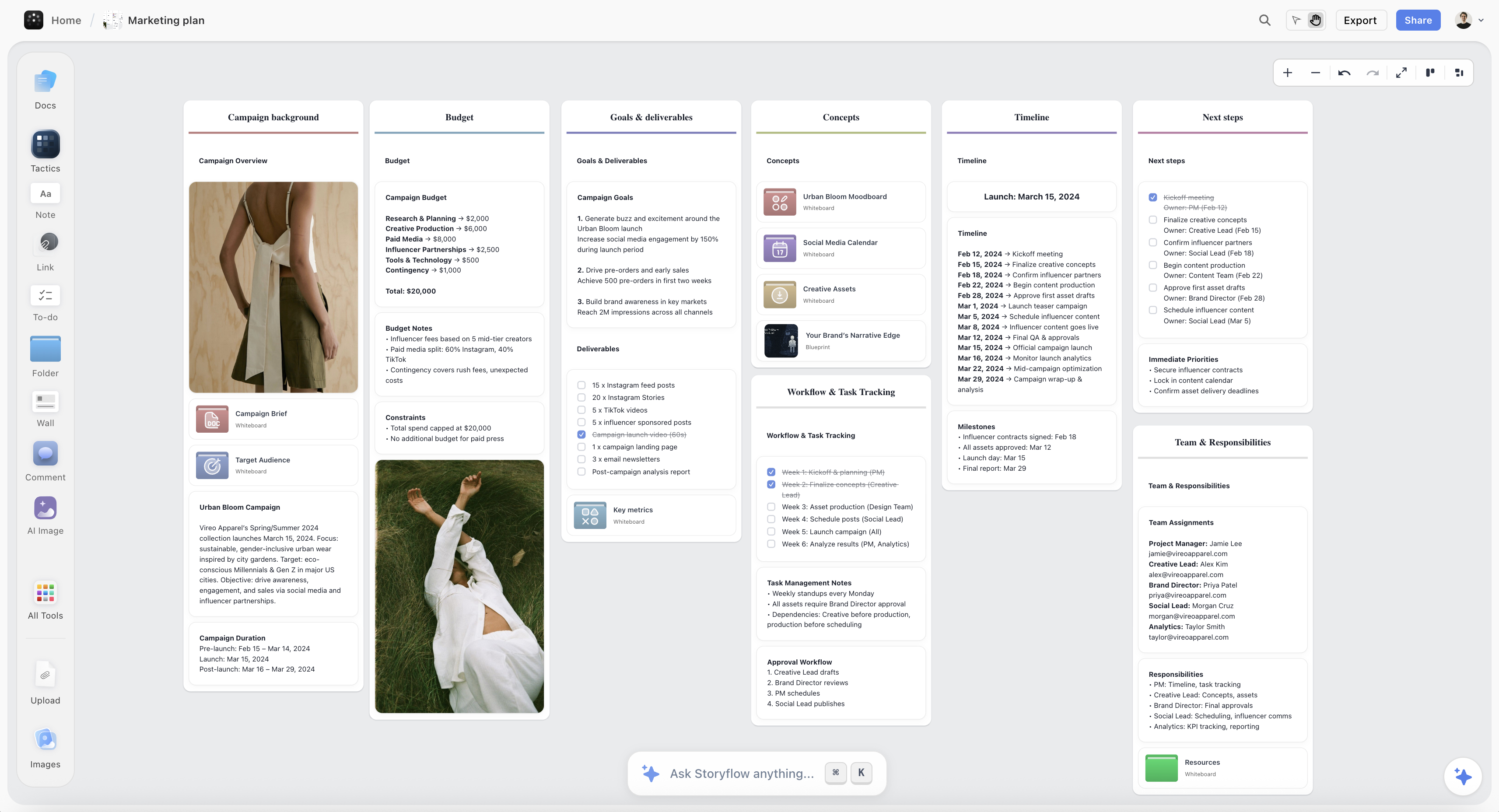 Visual workspace showing organized marketing plan with clear hierarchy